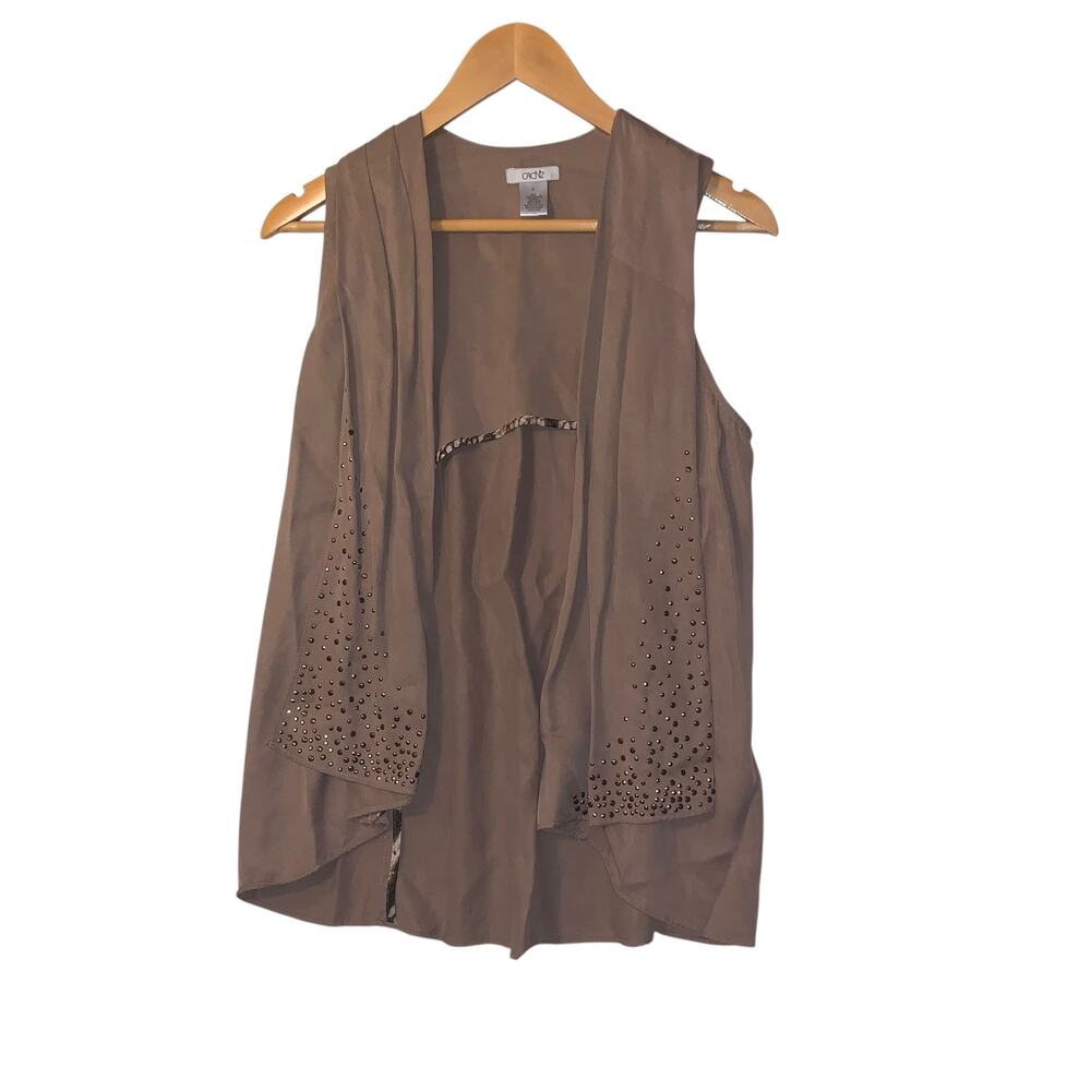 Caché Silk Blend Open Front Studded Flyaway Vest y2k